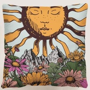 Sun and Floral Decorative Pillow Case